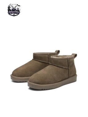 Genuine Suede Leather Winter Ankle Boots Faux Fur Lined Snow Boots